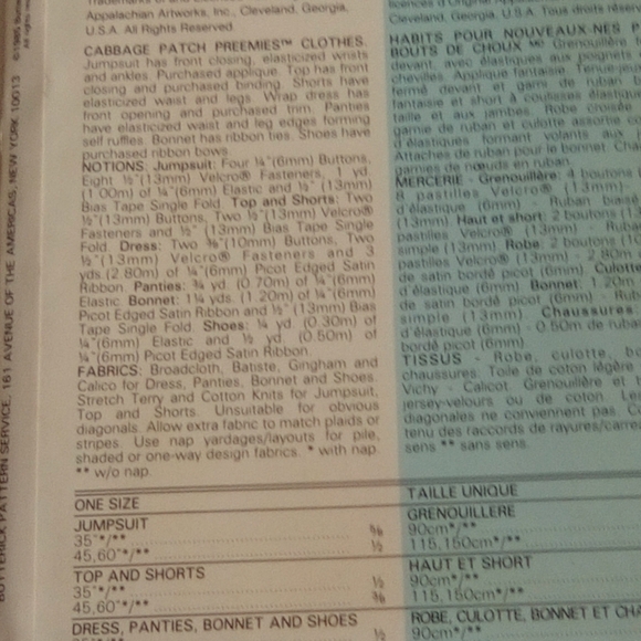 4/$50 Butterick 359 Cabbage Patch Kids Clothes Pattern - Picture 5 of 6